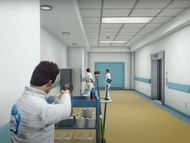 Guards at the back entrance of the HQ. (Image via YouTube)
